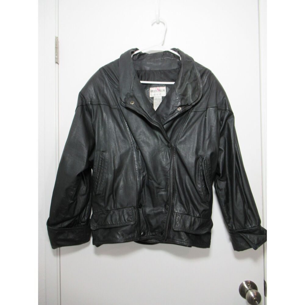 Brass Plum Women's Black Leather Jacket Size M Vintage 80's/90's